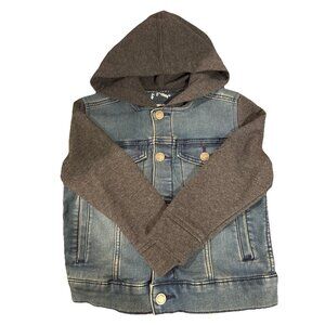 Kids Art Class Jean Jacket With Fleece Gray Sleeves And Hoodie Size XS (4/5)
